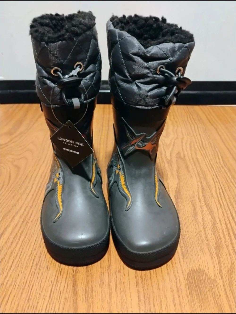 London Fog Kids Waterproof Gray Dino Rain Boots Size 5